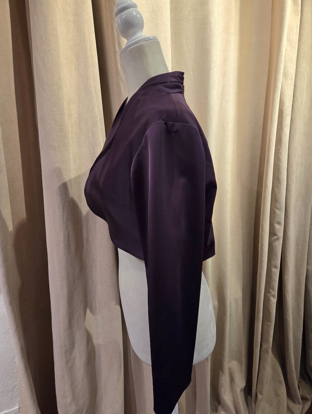 David's Bridal Plum Satin Cropped Bolero Jacket - Picture 5 of 8